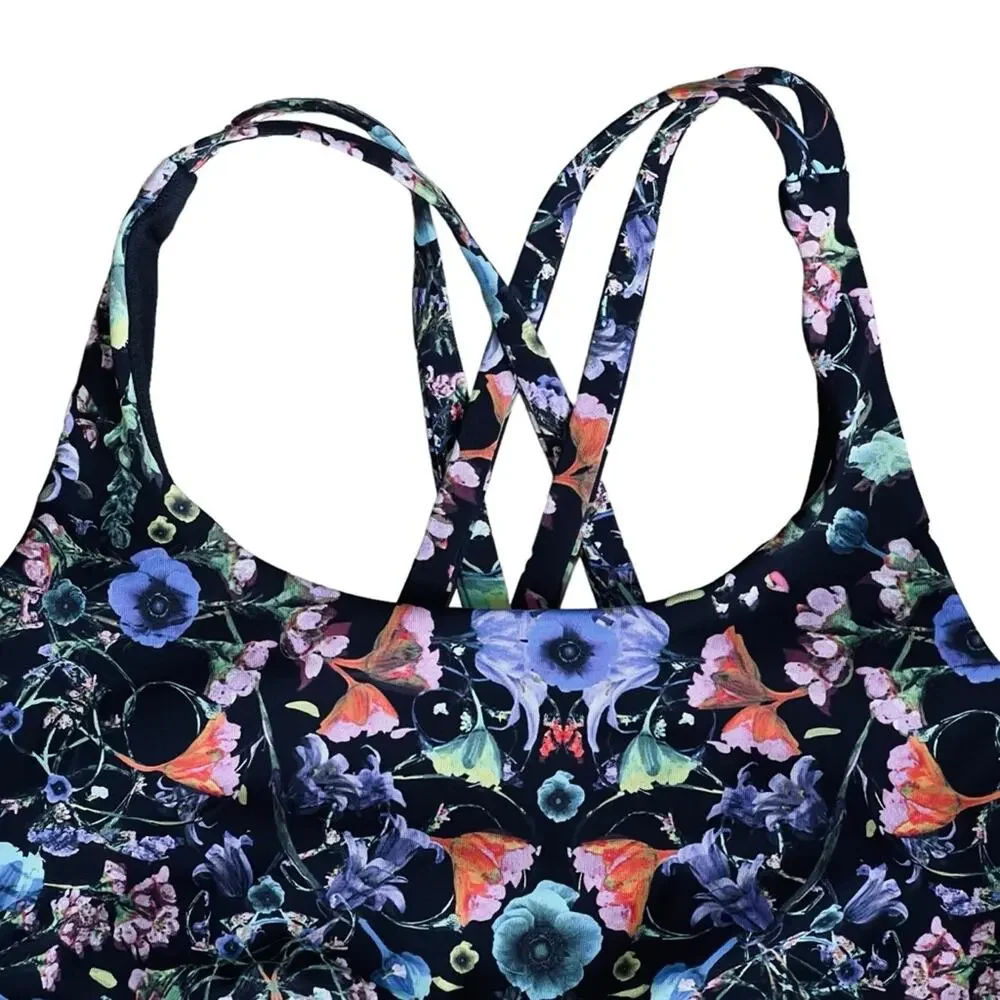 Lululemon Women’s Sz 2 Black Floral Sports Bra Energy Flowerscope Medium Support